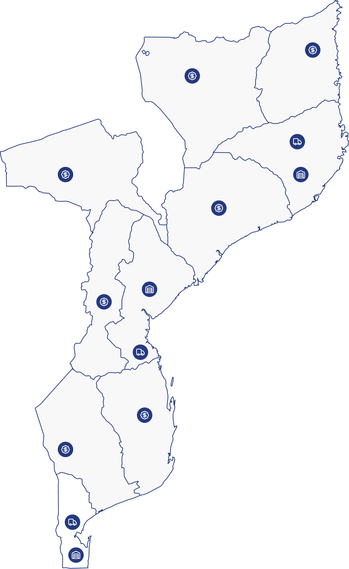 Mapa completo da rede DISCOM em Moçambique